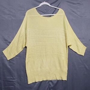 New York & Company Sweater Womens XL Yellow Dolman 3/4 Sleeve Pullover Knit